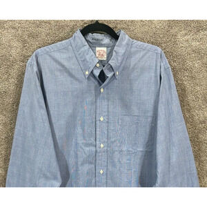 Brook Brothers Shirt Mens 16.5-3 Blue Check Plaid Dress Button Down Long Sleeve
